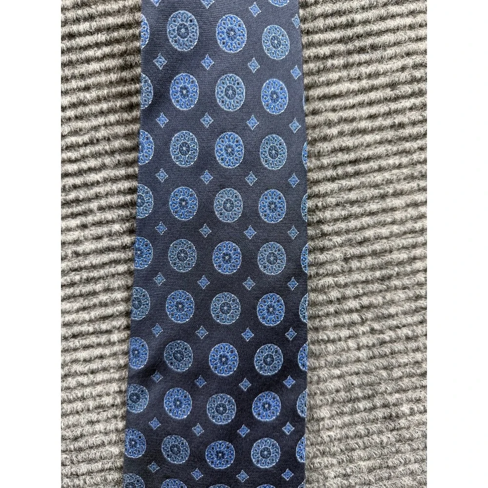 Altea Milano Men Blue Circle Pattern 100% Silk Tie Made in Italy Geometric Navy‎
